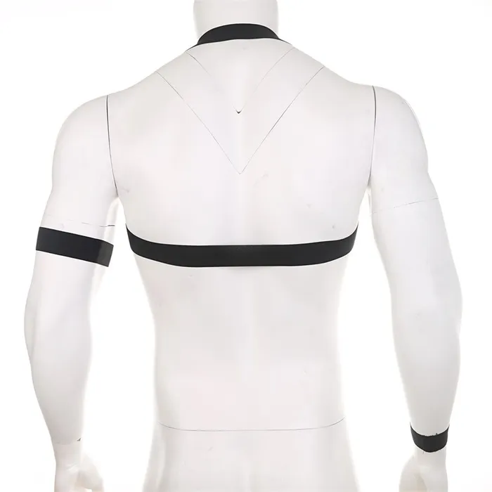 Mens Elastic Body Harness with Metal ORing BDSM Sexy Chest Bondage with Armband and Wristband EVEs SECRETS Female Sex Toys