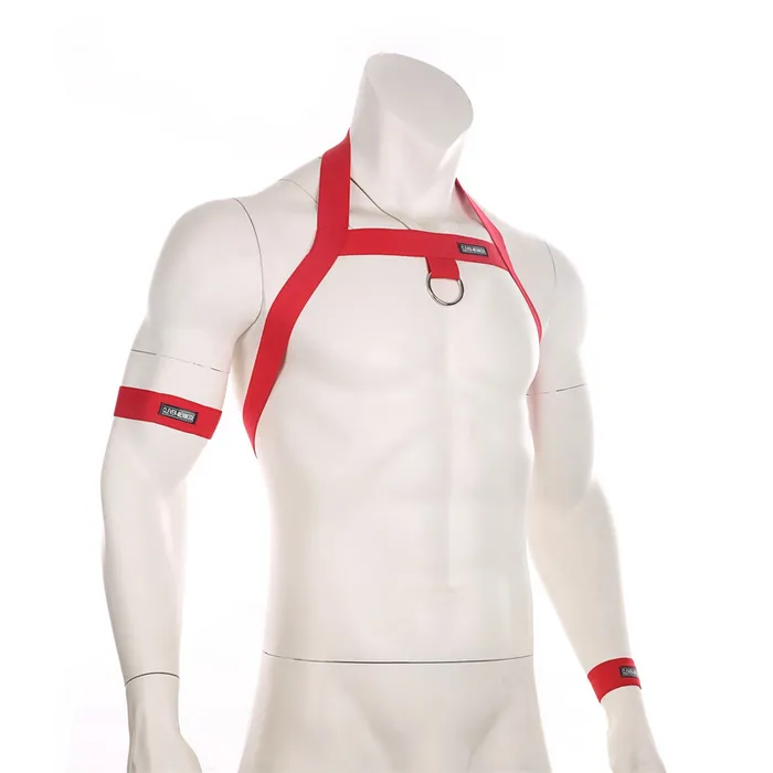 Mens Elastic Body Harness with Metal ORing BDSM Sexy Chest Bondage with Armband and Wristband EVEs SECRETS Female Sex Toys