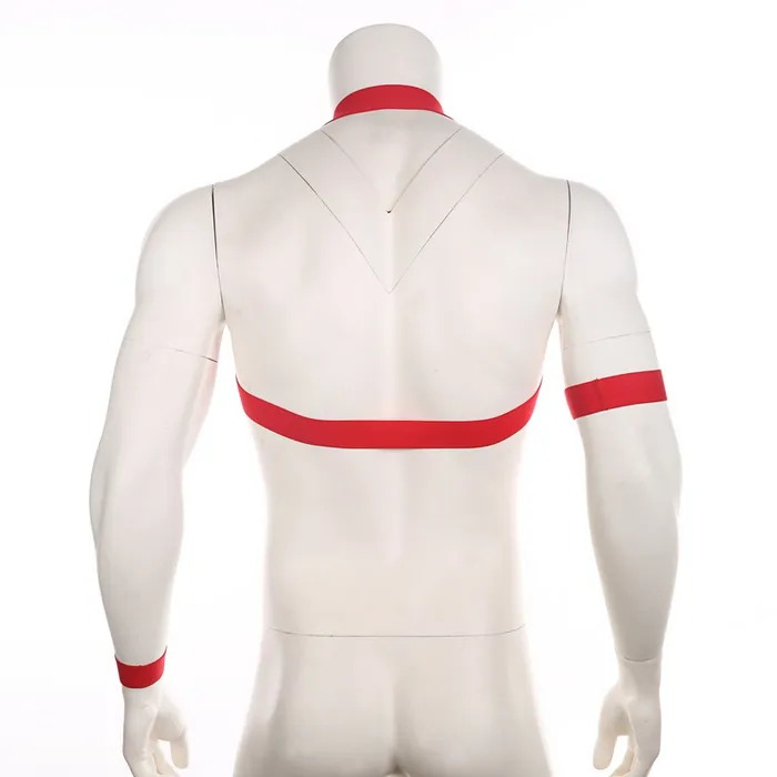 Mens Elastic Body Harness with Metal ORing BDSM Sexy Chest Bondage with Armband and Wristband EVEs SECRETS Female Sex Toys
