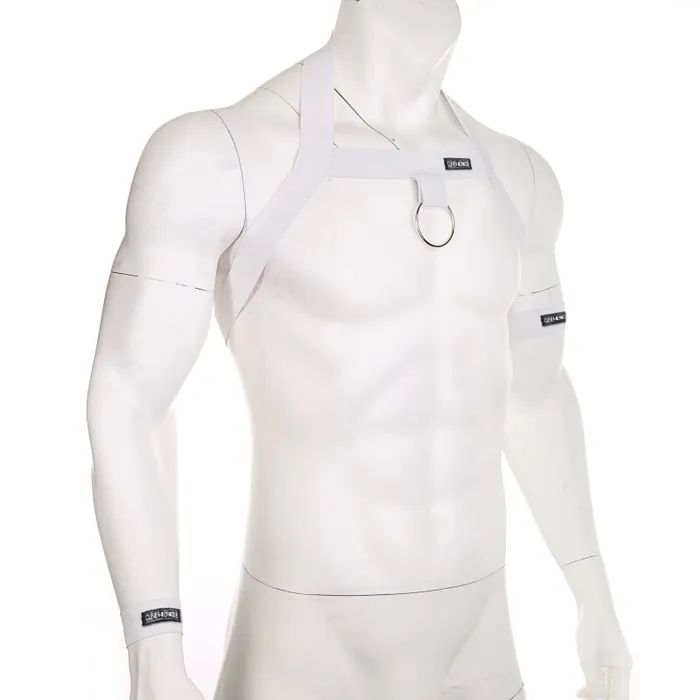 Mens Elastic Body Harness with Metal ORing BDSM Sexy Chest Bondage with Armband and Wristband EVEs SECRETS Female Sex Toys