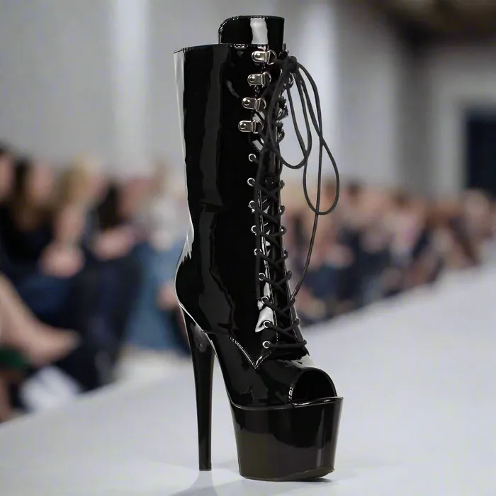 PeepToe LaceUp Front Ankle Boot Black 7Inch Stiletto Size 9 Ellie Shoes Anal PeepToe LaceUp Front Ankle Boot Black 7Inch Stiletto Size 9 Ellie Shoes Anal