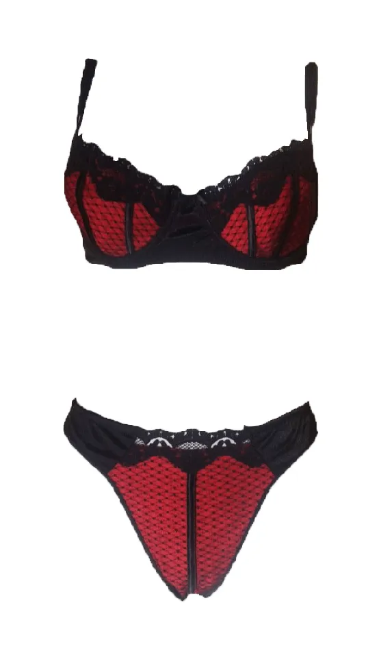 Sunburst Vibrators Lace and Striped Bra Set Pink or Red