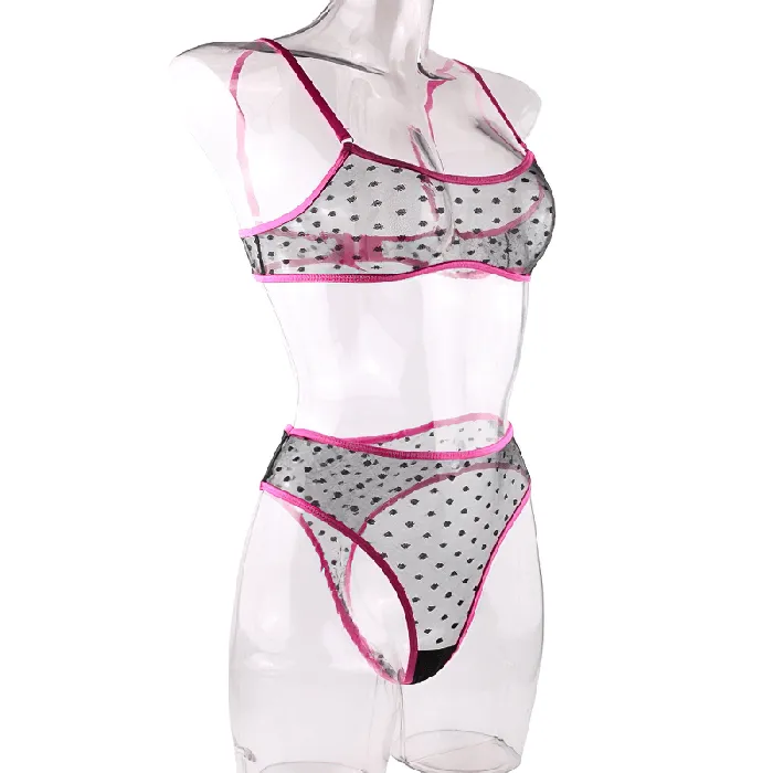 Womens Erotic Lingerie with Polka Dot Pattern Transparent Bra and Panty Sexy Intimate Underwear EVEs SECRETS Female Sex Toys