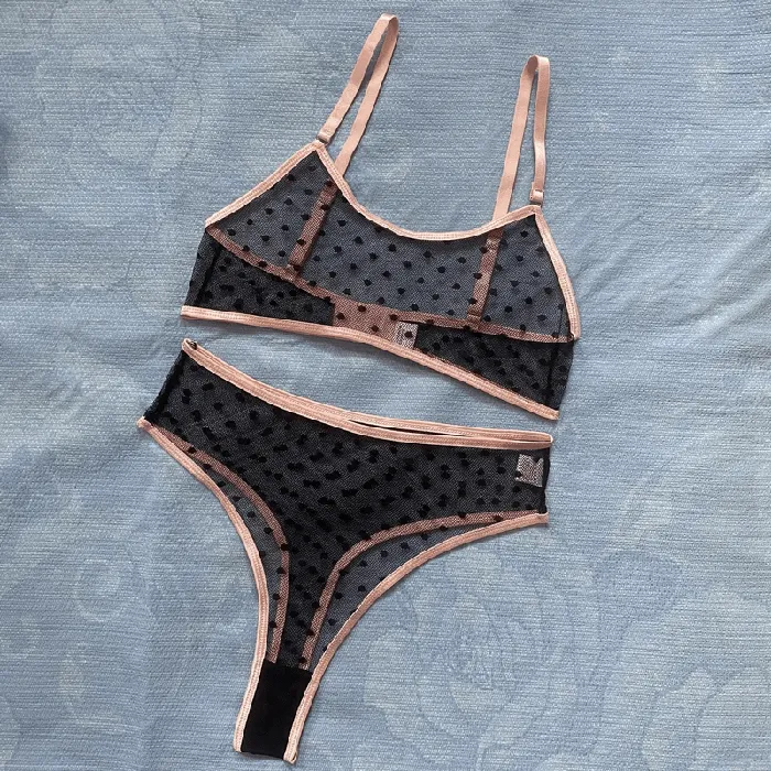 Womens Erotic Lingerie with Polka Dot Pattern Transparent Bra and Panty Sexy Intimate Underwear EVEs SECRETS Female Sex Toys