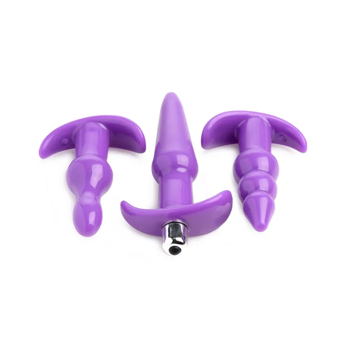 XR Brands Trinity Vibes Anal 4 Pc Vibrating Anal Plug Set Purple