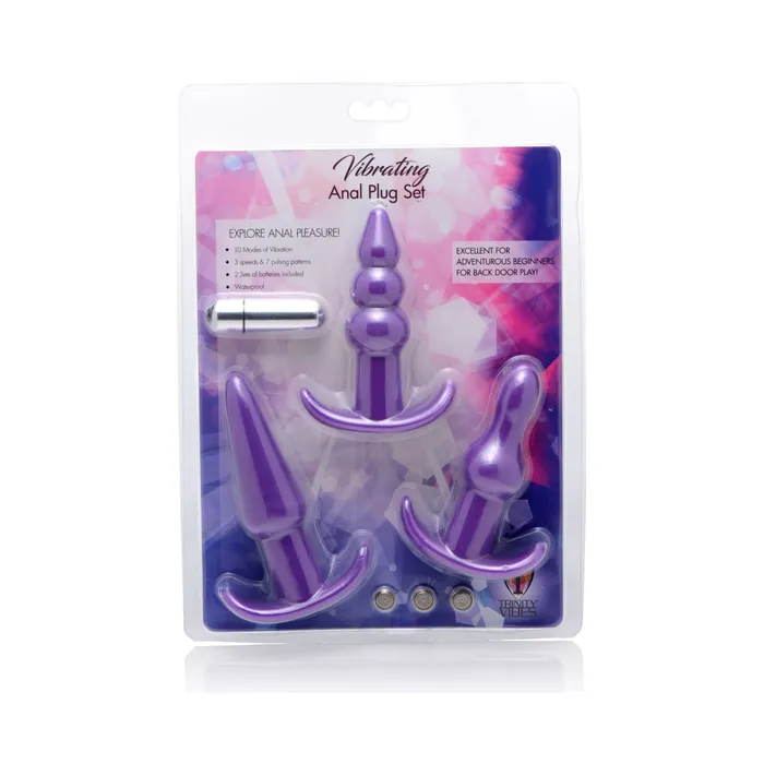 XR Brands Trinity Vibes Anal 4 Pc Vibrating Anal Plug Set Purple XR Brands Trinity Vibes Anal 4 Pc Vibrating Anal Plug Set Purple