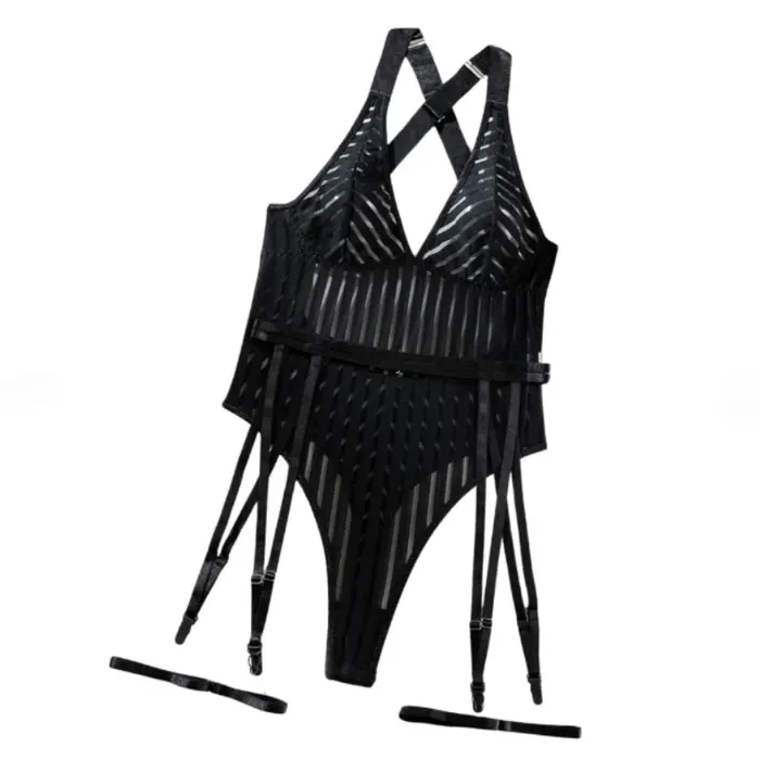 FRISKY BUSINESS SG Female Sex Toys Teddy 1 Pc Striped Crossing Back Strap with Garter FRISKY BUSINESS SG Female Sex Toys Teddy 1 Pc Striped Crossing Back Strap with Garter