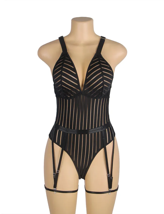 FRISKY BUSINESS SG Female Sex Toys Teddy 1 Pc Striped Crossing Back Strap with Garter