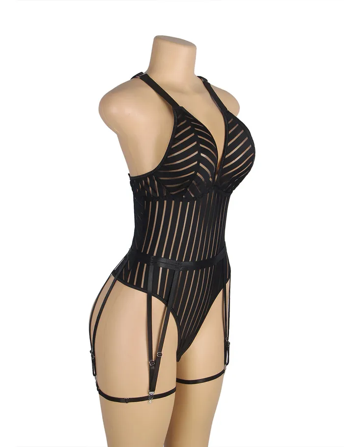 FRISKY BUSINESS SG Female Sex Toys Teddy 1 Pc Striped Crossing Back Strap with Garter