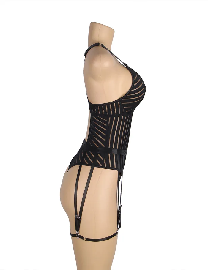 FRISKY BUSINESS SG Female Sex Toys Teddy 1 Pc Striped Crossing Back Strap with Garter