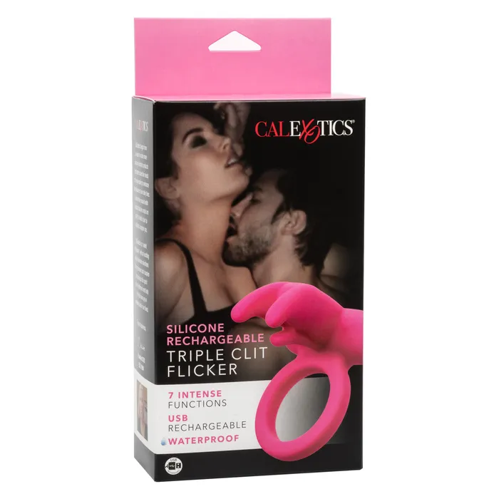 Male Sex Toys CalExotics Silicone Rechargeable Triple Clit Flicker Cock Ring