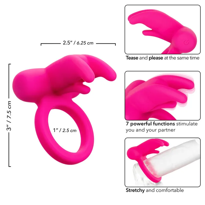 Male Sex Toys CalExotics Silicone Rechargeable Triple Clit Flicker Cock Ring