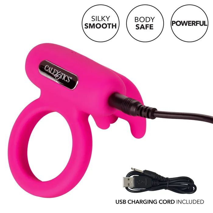 Male Sex Toys CalExotics Silicone Rechargeable Triple Clit Flicker Cock Ring