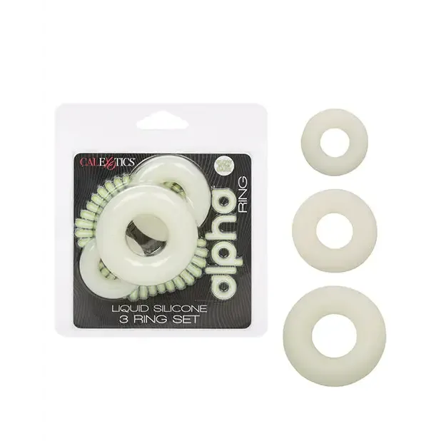 Alpha Liquid Silicone Glow in the Dark Cock Ring Set of 3 California Exotic Novelties Male Sex Toys Alpha Liquid Silicone Glow in the Dark Cock Ring Set of 3 California Exotic Novelties Male Sex Toys