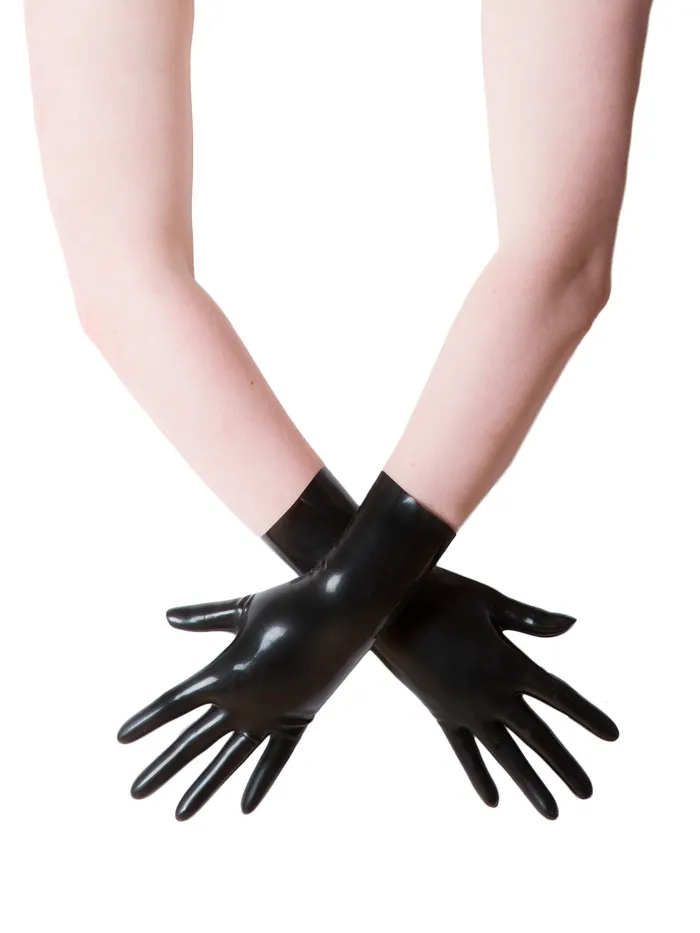 Anal HonourSkintwocom Black Moulded Short Latex Gloves