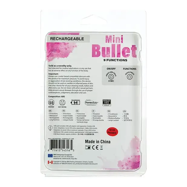 BMS Enterprises Female Sex Toys Mini Bullet Rechargeable Bullet 9 Functions BMS Enterprises Female Sex Toys Mini Bullet Rechargeable Bullet 9 Functions