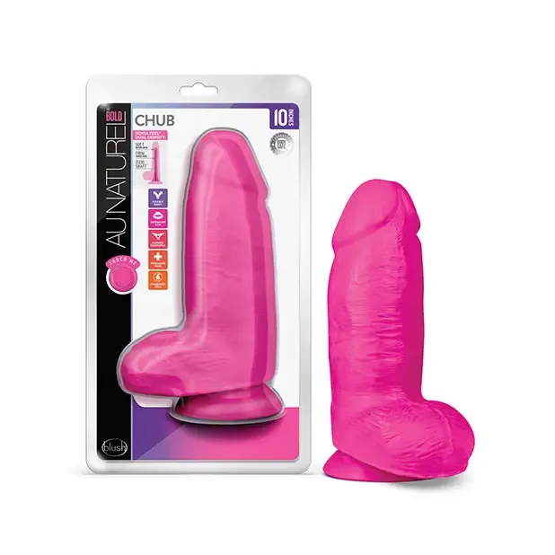 Blush Blush Au Naturel Bold Chub 10 in Posable Dual Density Dildo with Balls Suction Cup Purple Dildos