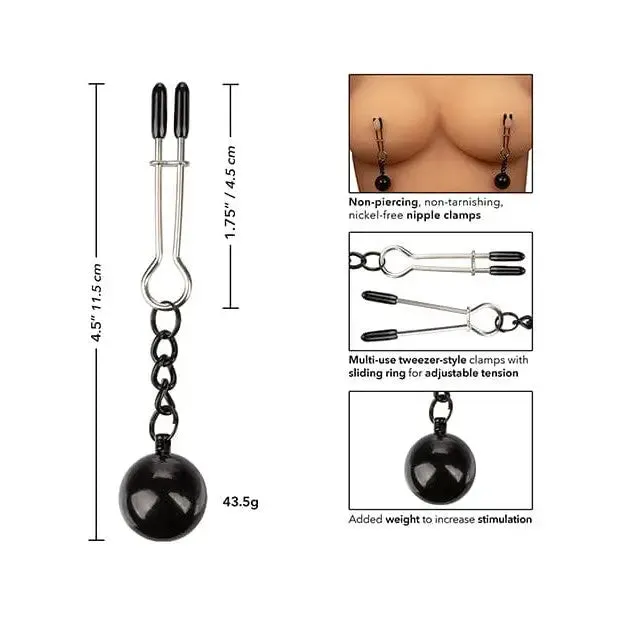 CalExotics Female Sex Toys Nipple Grips Weighted Tweezer Nipple Clamps silver