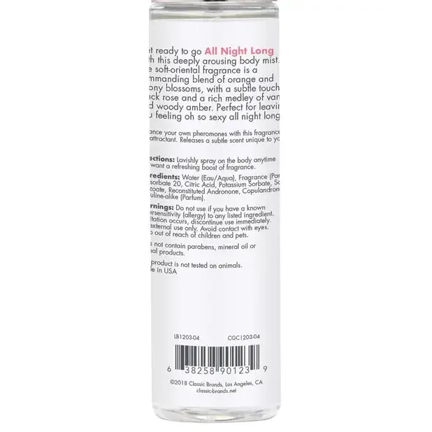 Classic Brands LLC Female Sex Toys CG Body Mist wPheromones All Night Long 35 oz Classic Brands LLC Female Sex Toys CG Body Mist wPheromones All Night Long 35 oz