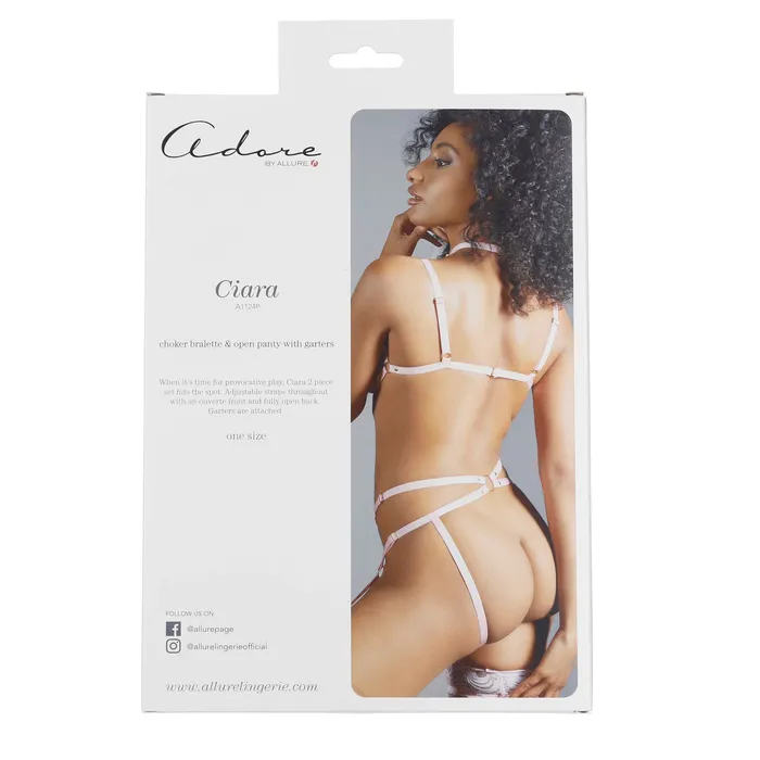Female Sex Toys Allure Adore By Allure Ciara Choker Bralette Open Panty With Garters Pink OS