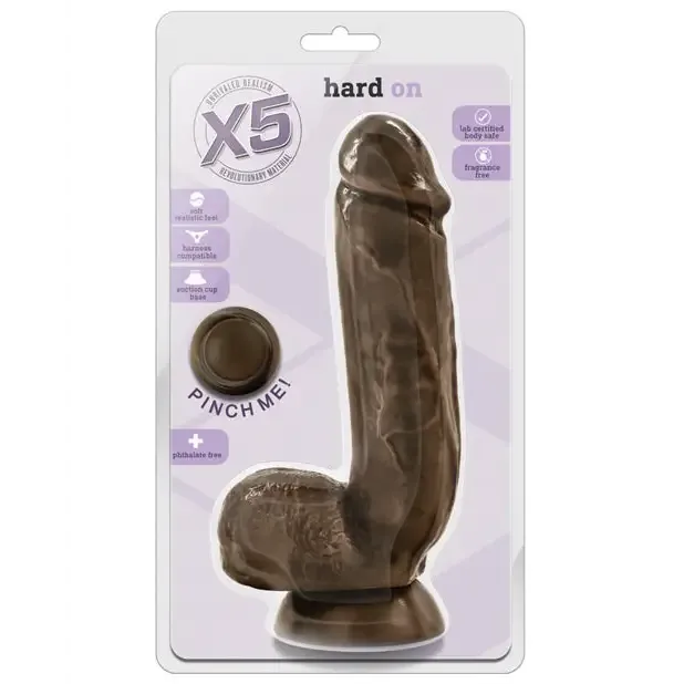 Female Sex Toys Blush X5 Hard On Realistic 85 in Dildo with Balls Suction Cup Brown Blush