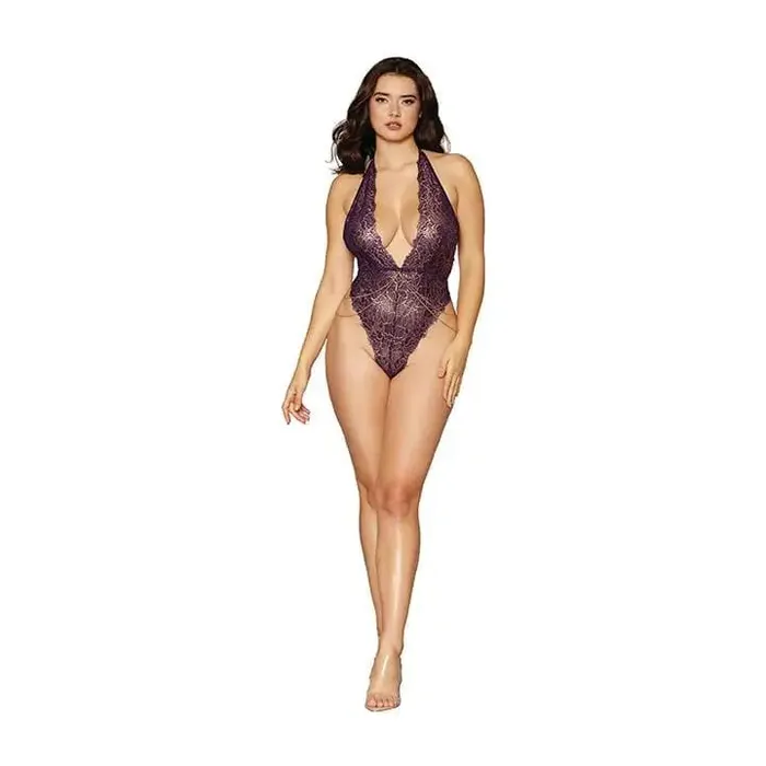 Gold Foil Stretch Lace Halter Teddy Dreamgirl International Vibrators