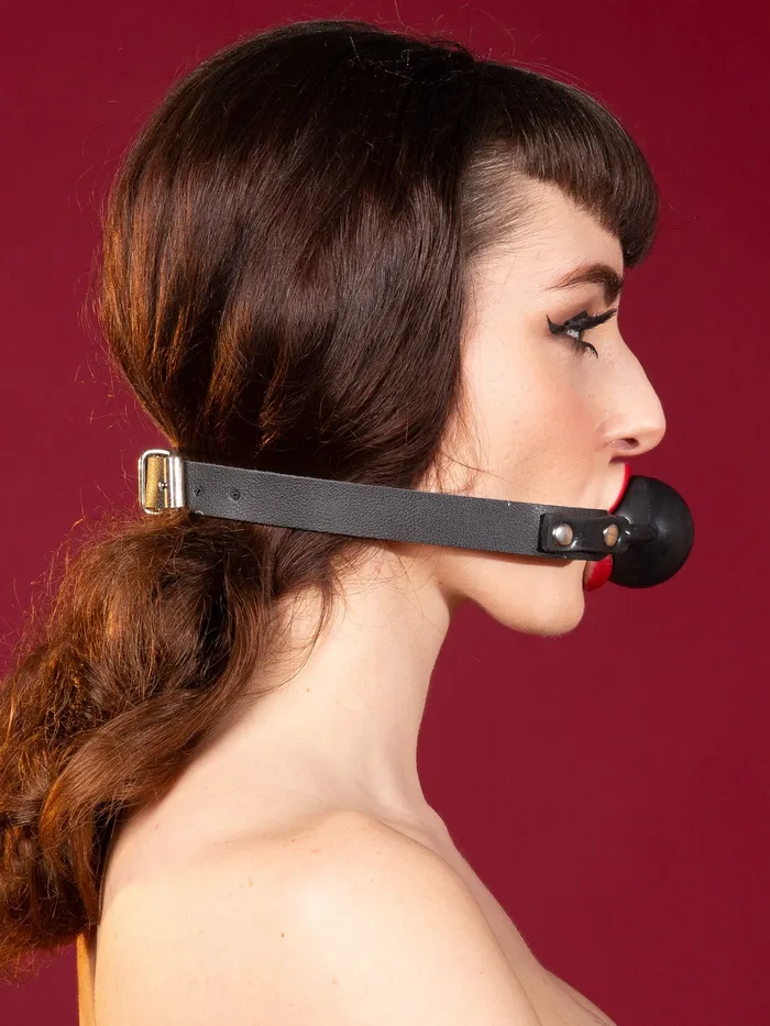 HonourSkintwocom Restraints Black Silicone Ball Gag with Leather Strap HonourSkintwocom Restraints Black Silicone Ball Gag with Leather Strap