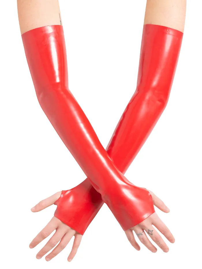 HonourSkintwocom Vibrators Latex Elbow Plain Gauntlets in Red