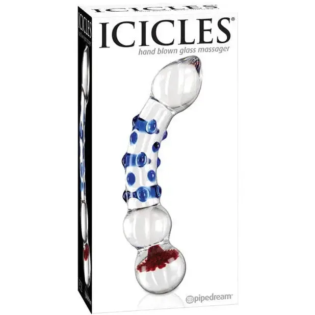 Icicles Dildos Icicles No 18 Hand Blown Glass Massager Clear Wblue Knobs