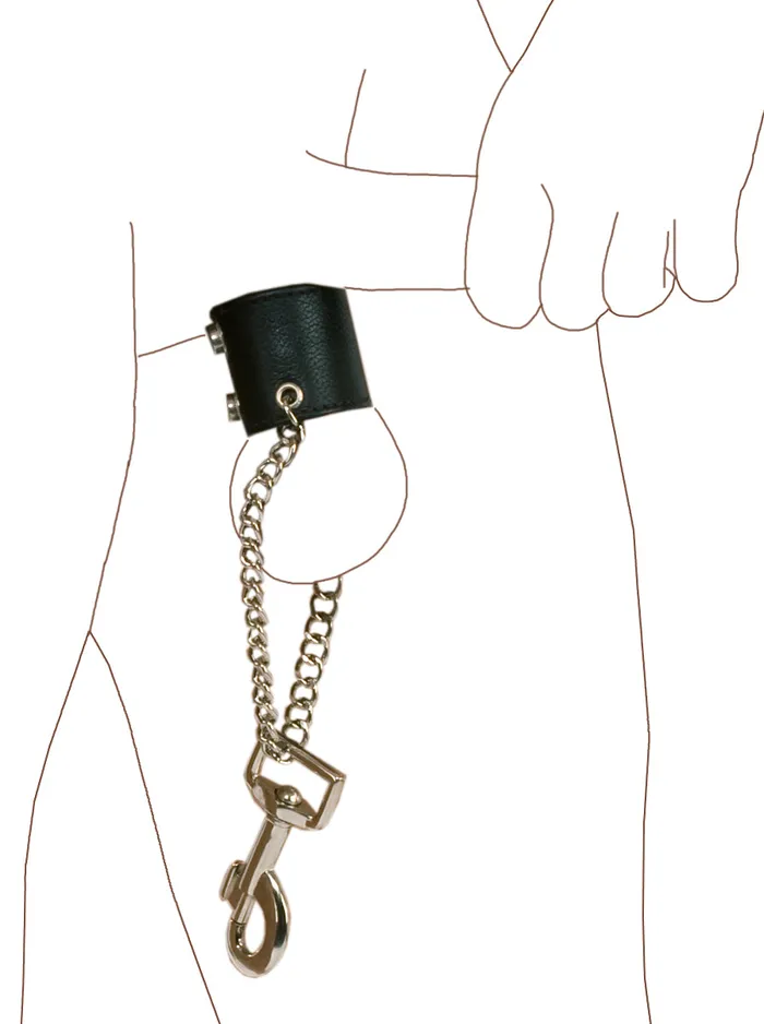 Male Sex Toys HonourSkintwocom Leather Testicle Stretcher with Chains Clip for Weights