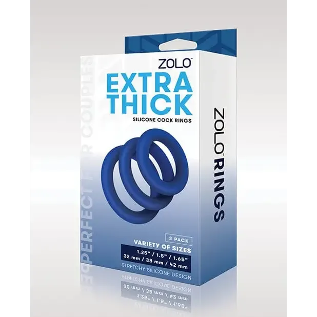 Male Sex Toys Zolo Extra Thick Silicone Cock Rings Blue Pack Of 3 ZOLO