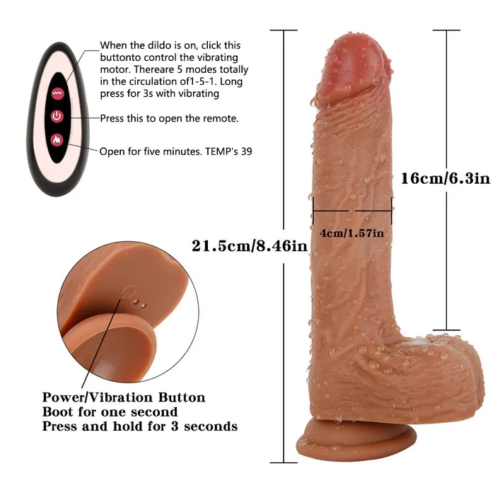 Modi Female Sex Toys D43 Luxe Realistic Swinging Warming Silicone Vibrating Dildo with Remote Control 85 Inch
