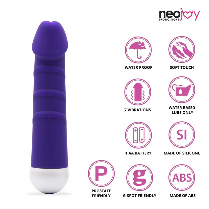 Neojoy 7 Vibes Premium Silicone Vibrating Dildo Purple 15cm 59 Inch Neojoy Vibrators