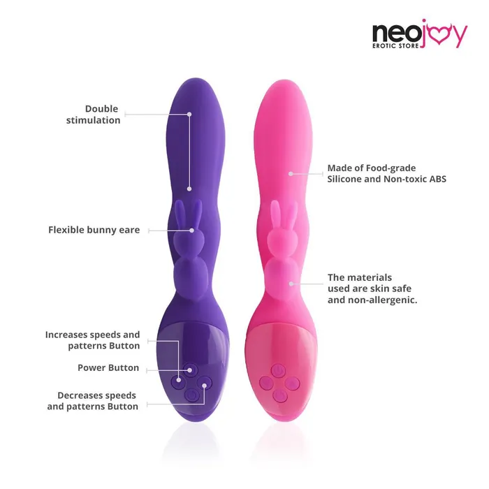 Neojoy Neojoy Bunny Rabbit Vibrator Silicone USB Rechargeable 12Speed Functions Purple Female Sex Toys