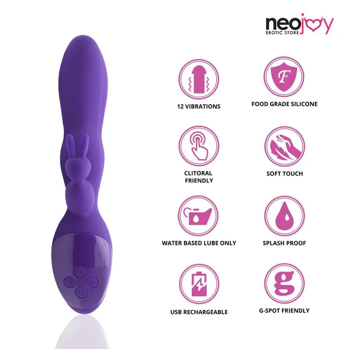 Neojoy Neojoy Bunny Rabbit Vibrator Silicone USB Rechargeable 12Speed Functions Purple Female Sex Toys