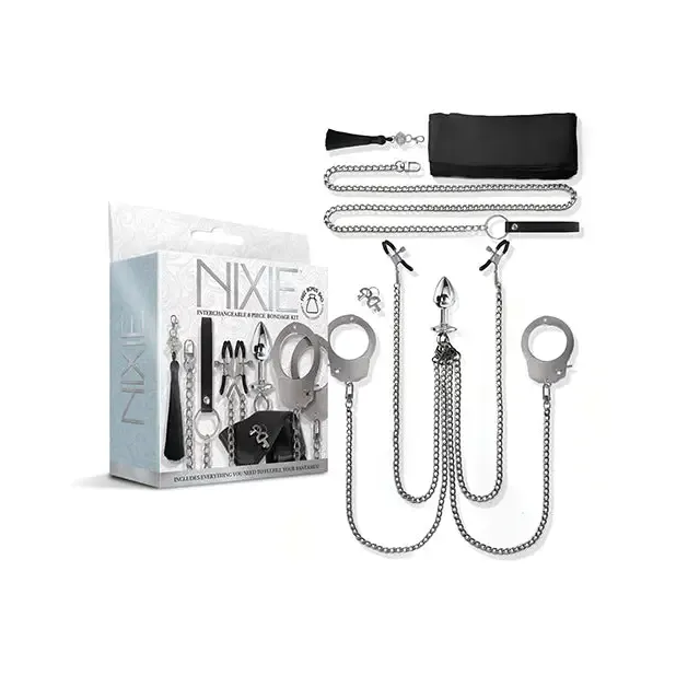 Nixie Metal Bondage 8Piece Kit Silver Global Novelties LLC Couples