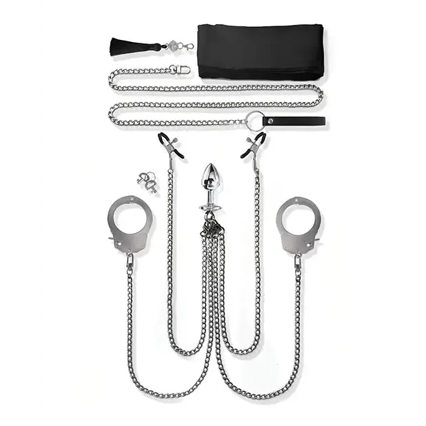 Nixie Metal Bondage 8Piece Kit Silver Global Novelties LLC Couples