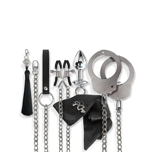 Nixie Metal Bondage 8Piece Kit Silver Global Novelties LLC Couples