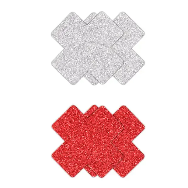 NS Novelties Vibrators Pretty Pasties Glitter Cross RedSilver 2 Pair NS Novelties Vibrators Pretty Pasties Glitter Cross RedSilver 2 Pair
