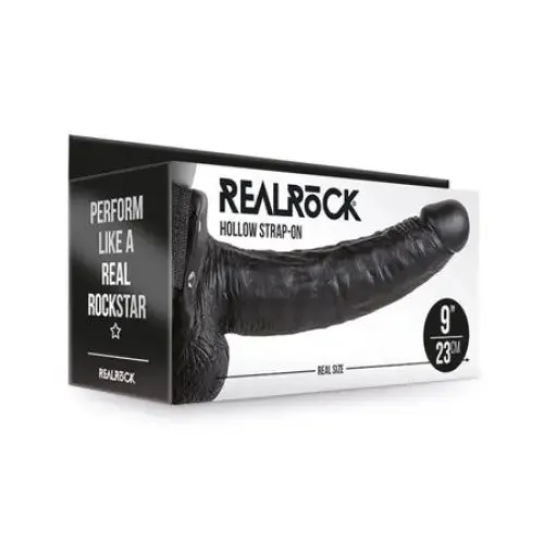 Shots America LLC Female Sex Toys RealRock Realistic 9 in Hollow StrapOn With Balls Black Shots America LLC Female Sex Toys RealRock Realistic 9 in Hollow StrapOn With Balls Black
