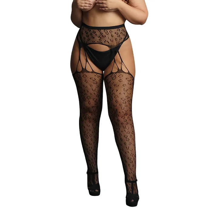 Shots Toys Anal Le Dsir Black Suspender Leopard Pantyhose XL