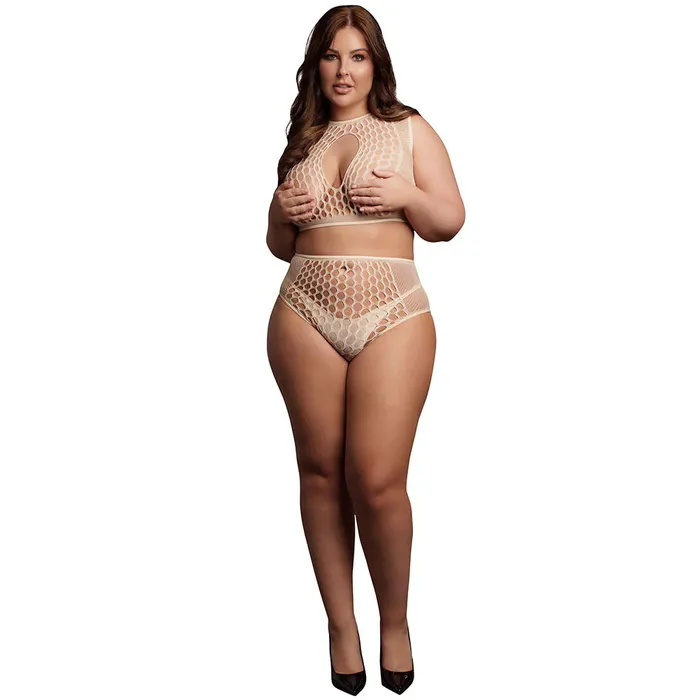 Shots Toys Le Dsir Beige KeyHole Crop Top Set XL Male Sex Toys