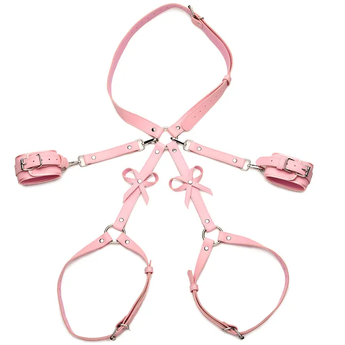 XR Brands Strict Bondage Harness with Bows ML in Pink Female Sex Toys