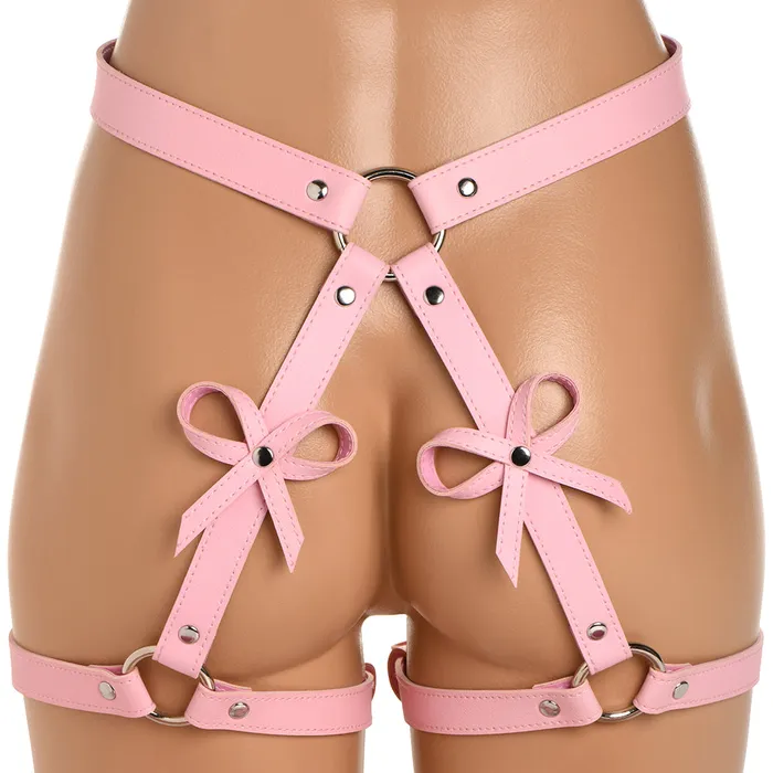 XR Brands Strict Bondage Harness with Bows ML in Pink Female Sex Toys