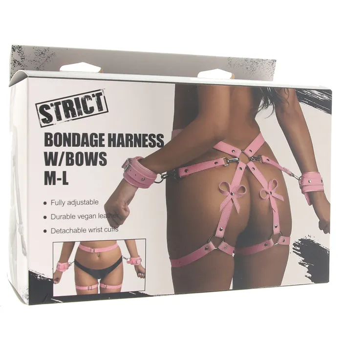 XR Brands Strict Bondage Harness with Bows ML in Pink Female Sex Toys