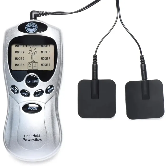 Zeus Electrosex Zeus Handheld 8 Mode Power Box With Black Pads Female Sex Toys Zeus Electrosex Zeus Handheld 8 Mode Power Box With Black Pads Female Sex Toys