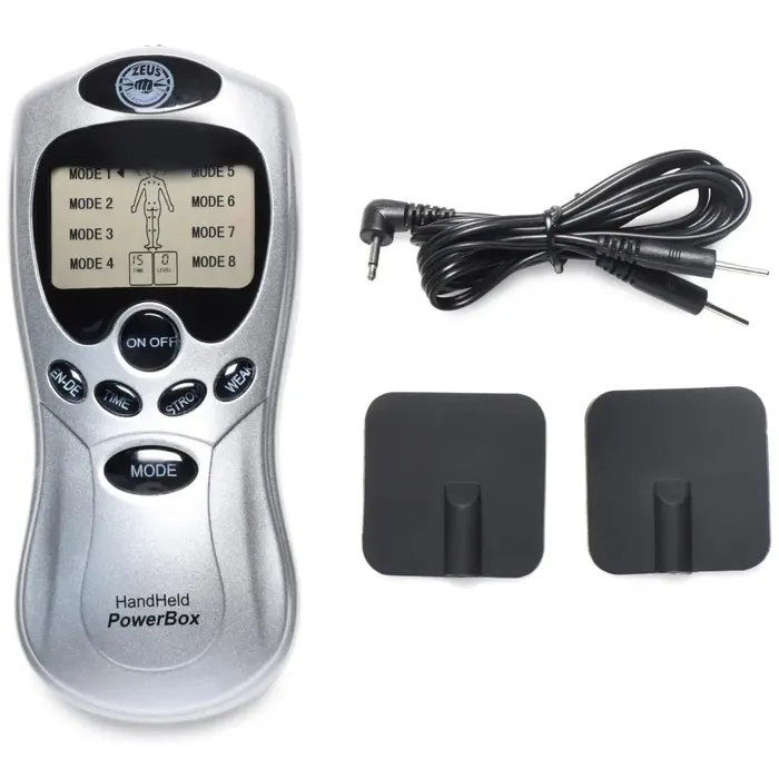 Zeus Electrosex Zeus Handheld 8 Mode Power Box With Black Pads Female Sex Toys Zeus Electrosex Zeus Handheld 8 Mode Power Box With Black Pads Female Sex Toys