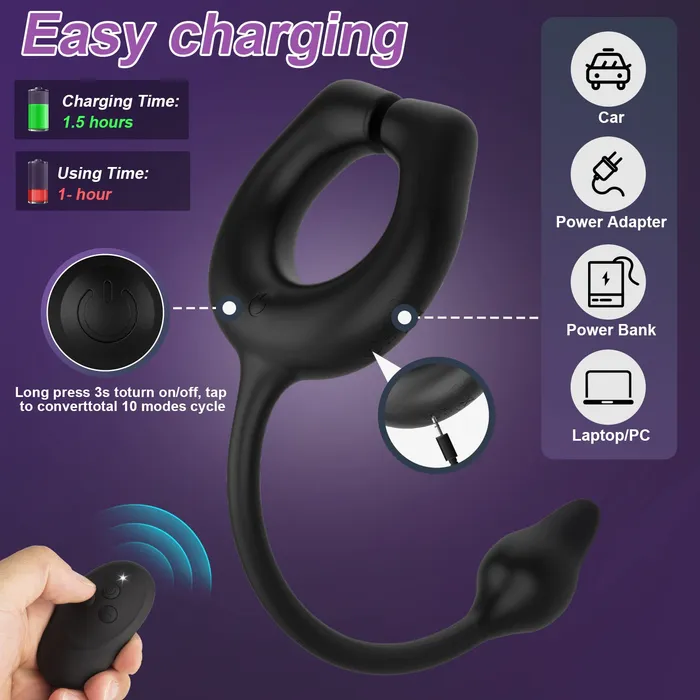 Amovibe Male Sex Toys Magnetic Cock Ring with 10 Vibrations