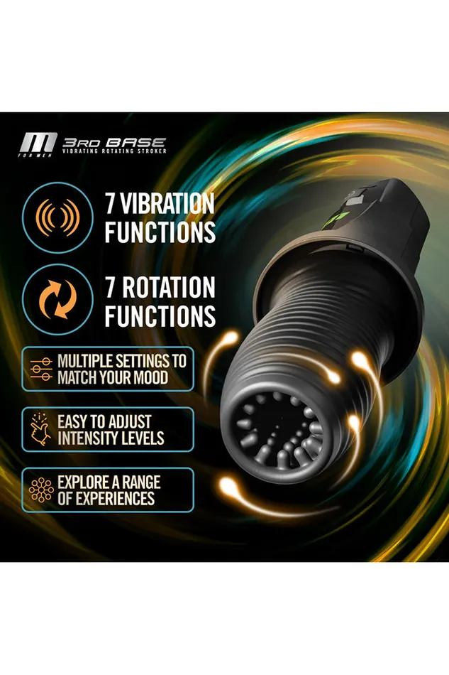 Anal Blush Blush Novelties M for Men 3rd Base Rotating Vibrating Masturbator Black
