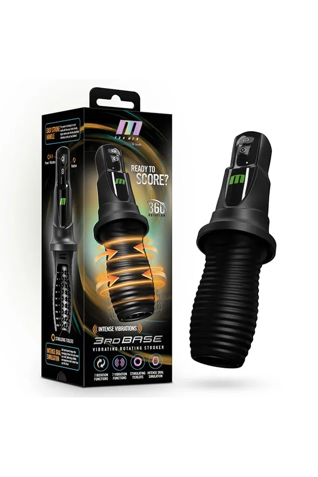 Anal Blush Blush Novelties M for Men 3rd Base Rotating Vibrating Masturbator Black